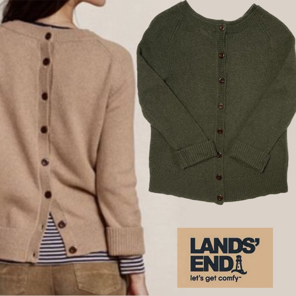 Lands’ End Wool Blend Button Back Sweater - image 1